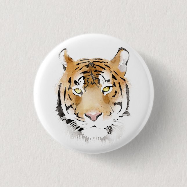 Badge Rond 2,50 Cm Dessin d'aquarelle de la tête de tigre (Devant)