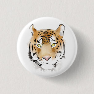 Badge Rond 2,50 Cm Dessin d'aquarelle de la tête de tigre