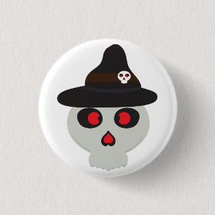 Badge Rond 2,50 Cm dessin de sorcière crâne mignon