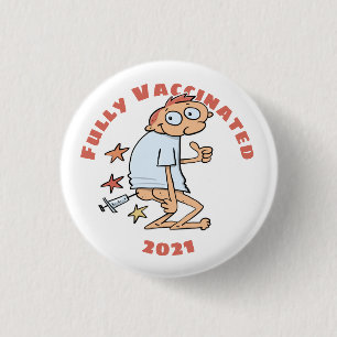 Badge Rond 2,50 Cm Dessin Funny Entièrement Vacciné Avec Syringe À