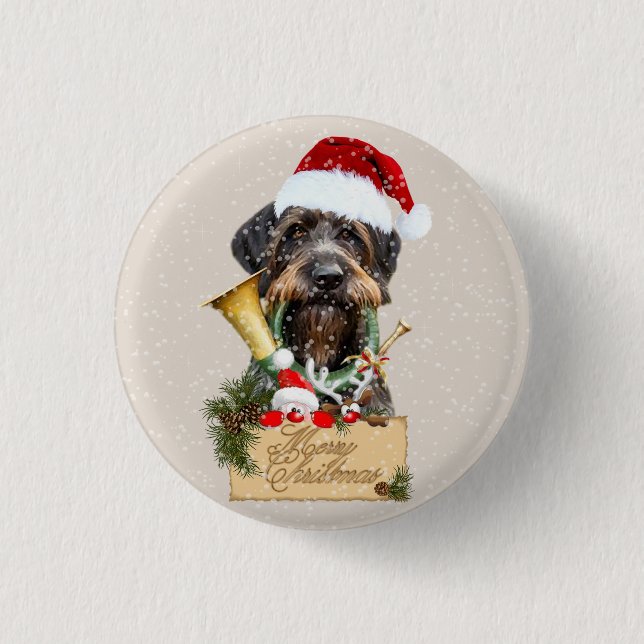 Badge Rond 2,50 Cm Deutsch Drahthaar, Joyeux Noël ! Magnet (Devant)