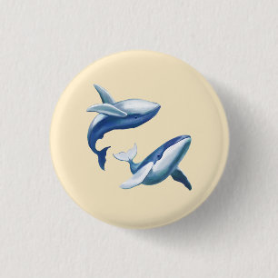 Badge Rond 2,50 Cm Deux baleines à bosse mignonnes qui sautent et nag
