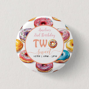 Badge Rond 2,50 Cm Deux beignets sucrés 2e fête d'anniversaire