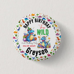 Badge Rond 2,50 Cm Deux Dino Wild Party Boy Dinosaur 2e anniversaire