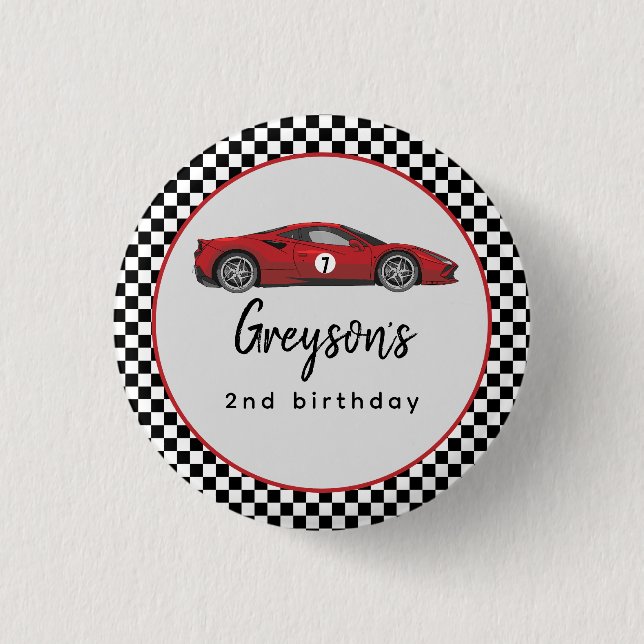 Badge Rond 2,50 Cm Deux Fast Race Car Boy 2e fête d'anniversaire (Devant)