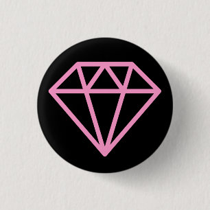 Badge Rond 2,50 Cm Diamant simple - rose sur noir