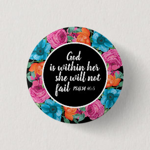 Badge Rond 2,50 Cm Dieu chrétien est en elle Fleur noir coloré