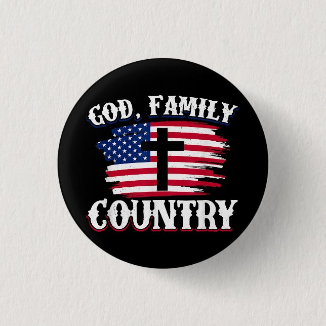 Badge Rond 2,50 Cm Dieu Famille Pays American Drapeau Croix Christian (Devant)