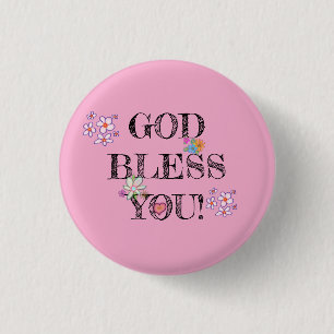 Badge Rond 2,50 Cm « Dieu vous bénisse » Floral chrétien rose