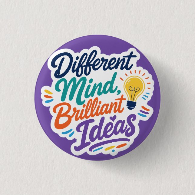 Badge Rond 2,50 Cm Différent esprit Idées brillantes Autisme TDAH (Devant)