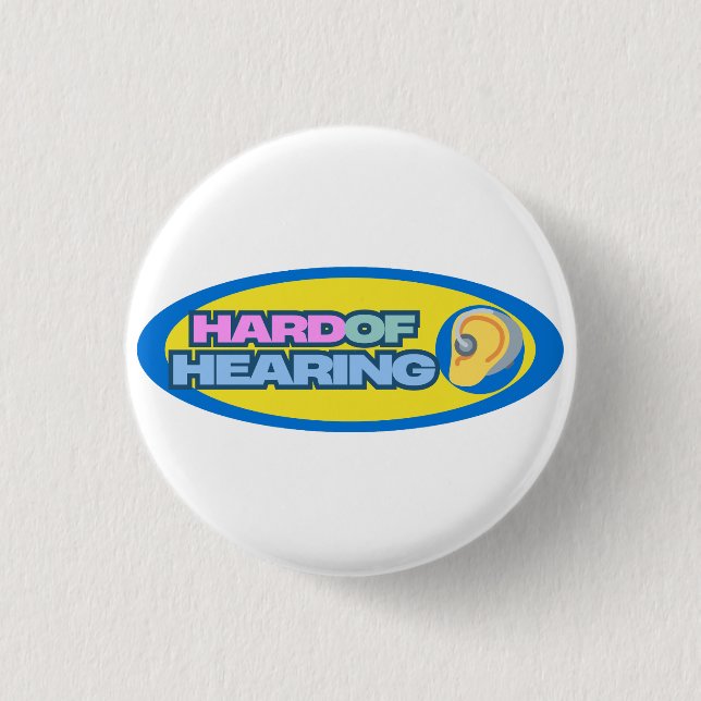 Badge Rond 2,50 Cm Difficile à entendre Bleu et Jaune (Devant)