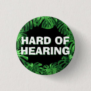 Badge Rond 2,50 Cm Difficile d'entendre des Feuilles tropicaux noirs