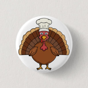 Badge Rond 2,50 Cm Dinde de chef dessin animé Action de grâce