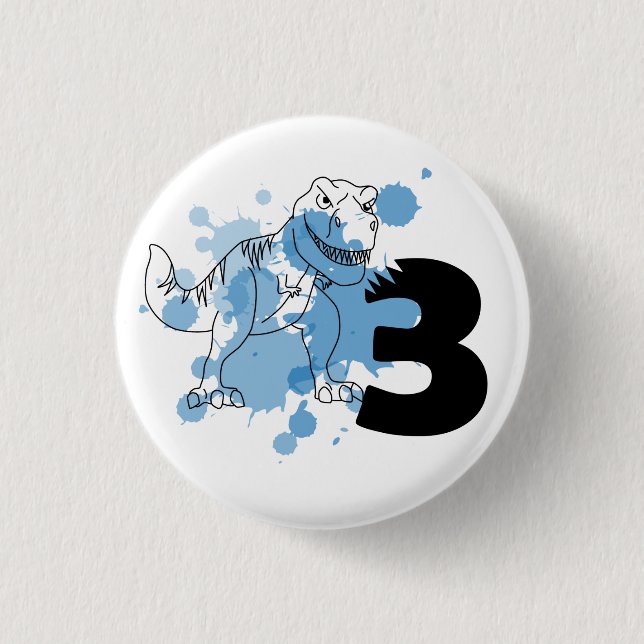 Badge Rond 2,50 Cm Dino 3e Anniversaire Pin (Devant)