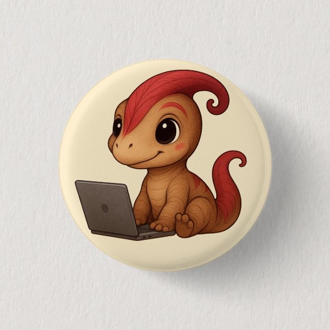 Badge Rond 2,50 Cm Dino Sticker Sheet – Dino Kammli am Laptop (Devant)