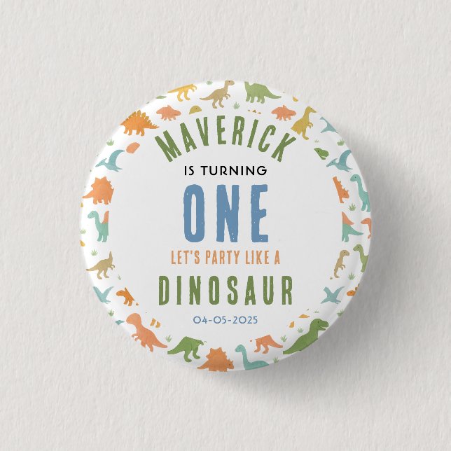 Badge Rond 2,50 Cm Dinosaur 1st Birthday Party | Cute Prehistoric  (Devant)
