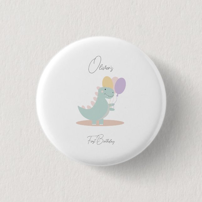 Badge Rond 2,50 Cm Dinosaur Fille rose bleu Lilac fête d'anniversaire (Devant)