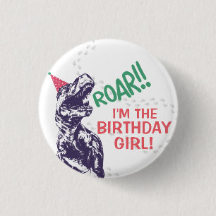 Badge Rond 2,50 Cm Dinosaur T-Rex en chapeau de fête Fille ou garçon