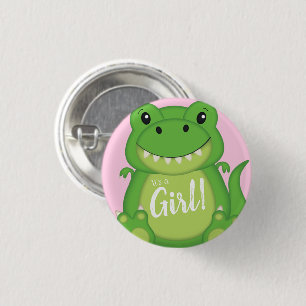 Badge Rond 2,50 Cm Dinosaure Baby shower T-Rex Rose Girl