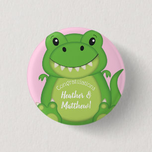 Badge Rond 2,50 Cm Dinosaure Baby shower T-Rex Rose Girl