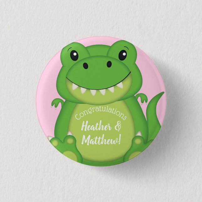 Badge Rond 2,50 Cm Dinosaure Baby shower T-Rex Rose Girl (Devant)