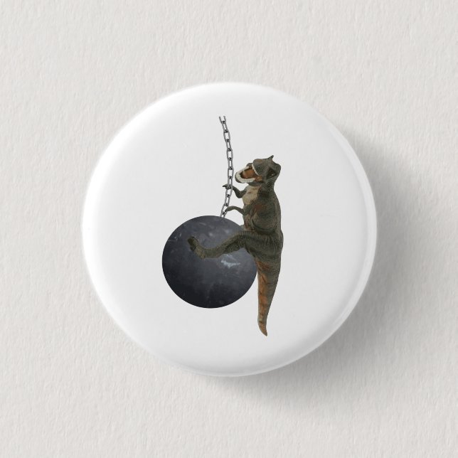 Badge Rond 2,50 Cm Dinosaure de T-Rex détruisant la boule (Devant)