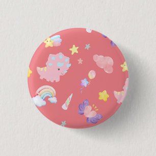 Badge Rond 2,50 Cm Dinosaure doux rose arc-en-ciel Motif pastel