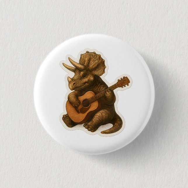 Badge Rond 2,50 Cm Dinosaure Jouer Guitare (Devant)