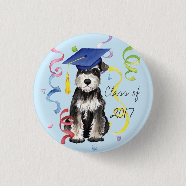 Badge Rond 2,50 Cm Diplômé de Mini Schnauzer (Devant)