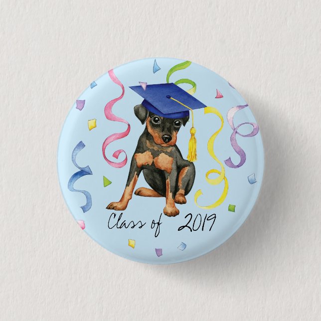 Badge Rond 2,50 Cm Diplômé de Miniature Pinscher (Devant)