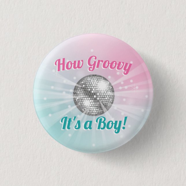Badge Rond 2,50 Cm Disco Ball Baby shower Super C'est un garçon (Devant)