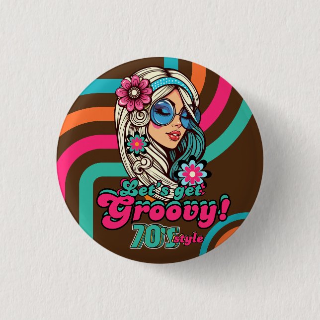 Badge Rond 2,50 Cm Disco Rétro Années 70 Anniversaire Boogie Groovy P (Devant)
