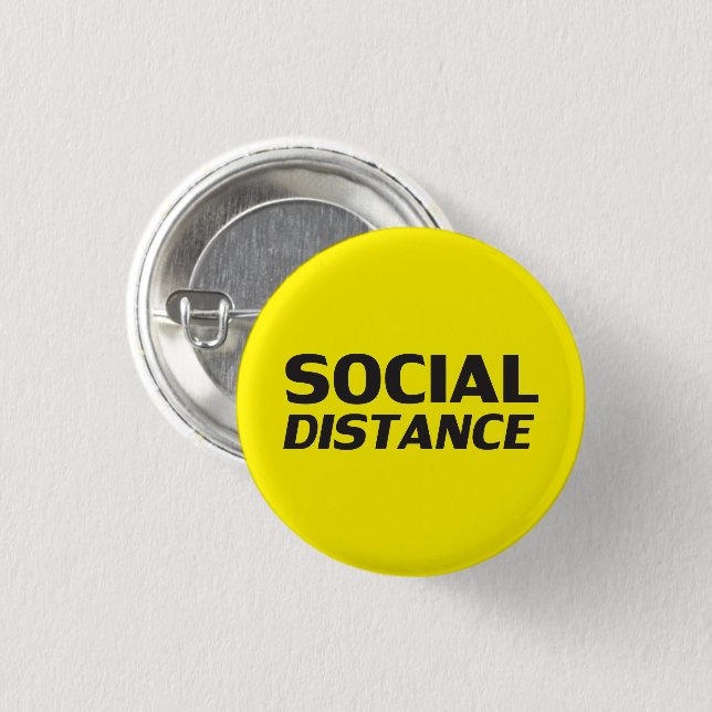Badge Rond 2,50 Cm Distance sociale typographie moderne prudence jaun (Devant & derrière)