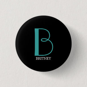 Badge Rond 2,50 Cm DIY Grand Monogramme & Nom, Texte Sarcelle/Blanc, 