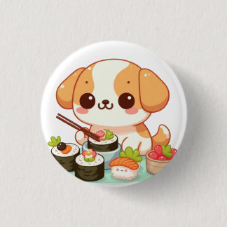 Badge Rond 2,50 Cm Dog eating sushi