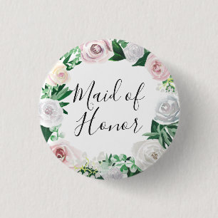 Badge Rond 2,50 Cm Domestique d'aquarelle d'honneur verte blanche