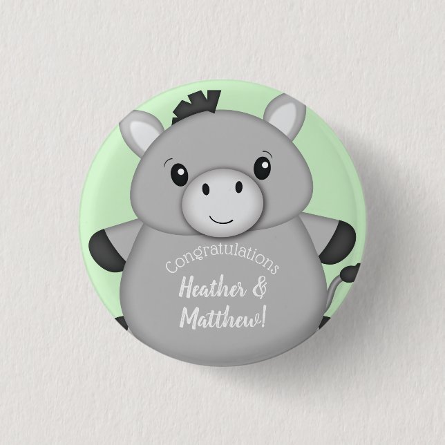 Badge Rond 2,50 Cm Donkey Baby shower Green (Devant)