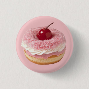 Badge Rond 2,50 Cm Donut givré rose cerise