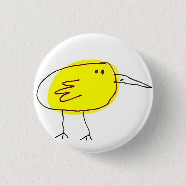 Badge Rond 2,50 Cm Doodle d'oiseau jaune drôle  (Devant)