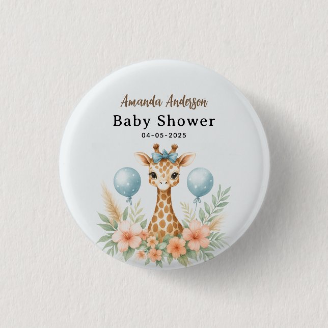 Badge Rond 2,50 Cm Douce Fête de Naissance de Bébé Girafe Garçon | Sa (Devant)