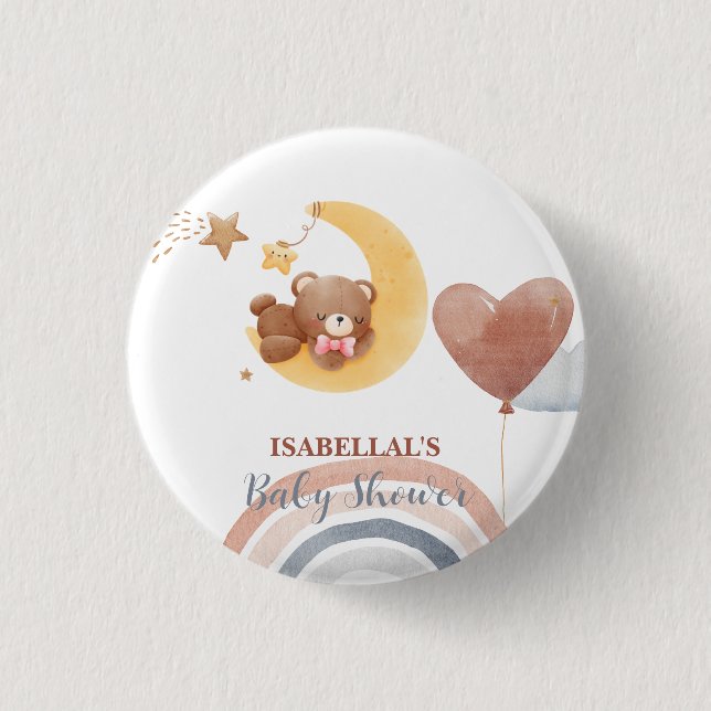 Badge Rond 2,50 Cm Douce ours lune Mignon shower pour bébé afro-améri (Devant)