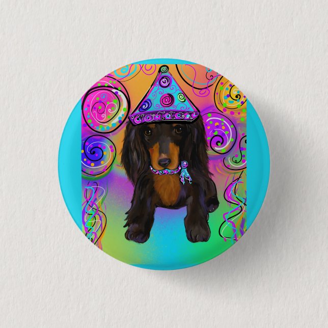 BADGE ROND 2,50 CM DOXIE NOIR À POILS LONGS    (Devant)