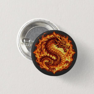 Badge Rond 2,50 Cm Dragon de feu orange flamboyant Cadeau pour hommes