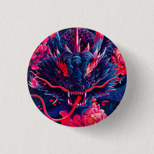 Badge Rond 2,50 Cm Dragon de Furie de Fleur Fantastique