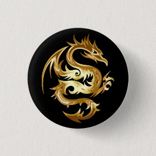 Badge Rond 2,50 Cm Dragon d'or
