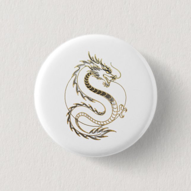 Badge Rond 2,50 Cm Dragon d'Or Asie (Devant)