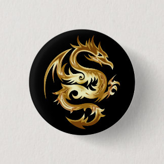 Badge Rond 2,50 Cm Dragon d'or étonnant