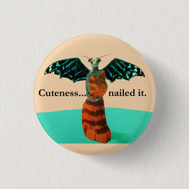 Badge Rond 2,50 Cm Dragon et chat en bois (Devant)