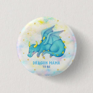 Badge Rond 2,50 Cm Dragon Mama à être Baby shower Bouton Dragon Bleu