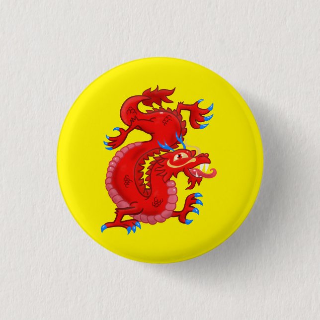 Badge Rond 2,50 Cm Dragon Oriental Rouge (Devant)